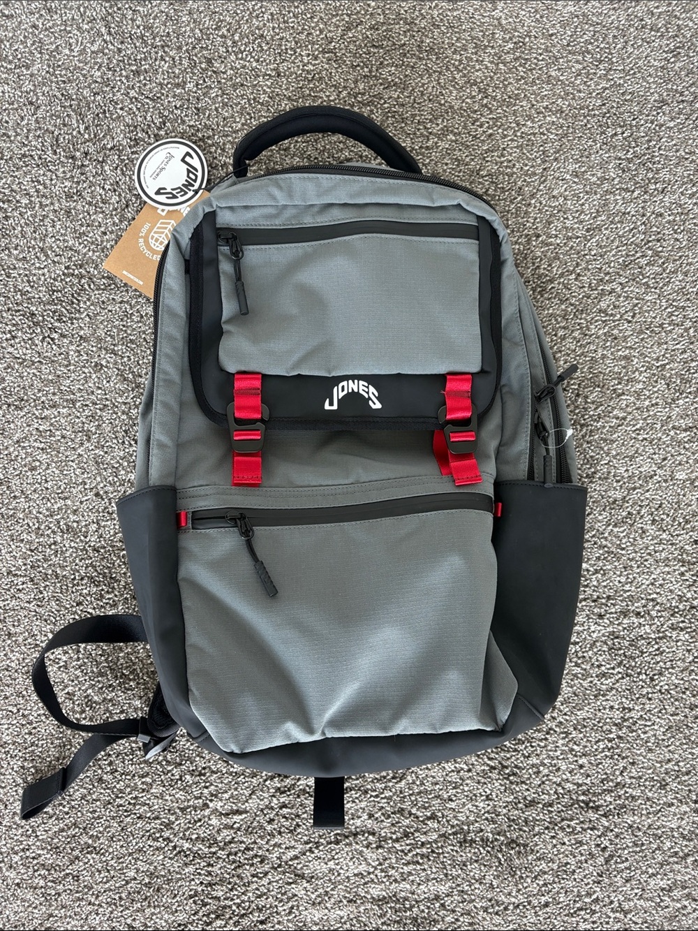 Jones Sports Co A2 Backpack - Gray and Black with Red Accents